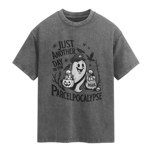 Halloween Mail Carrier Spooky Ghost Washed Cotton T-Shirt