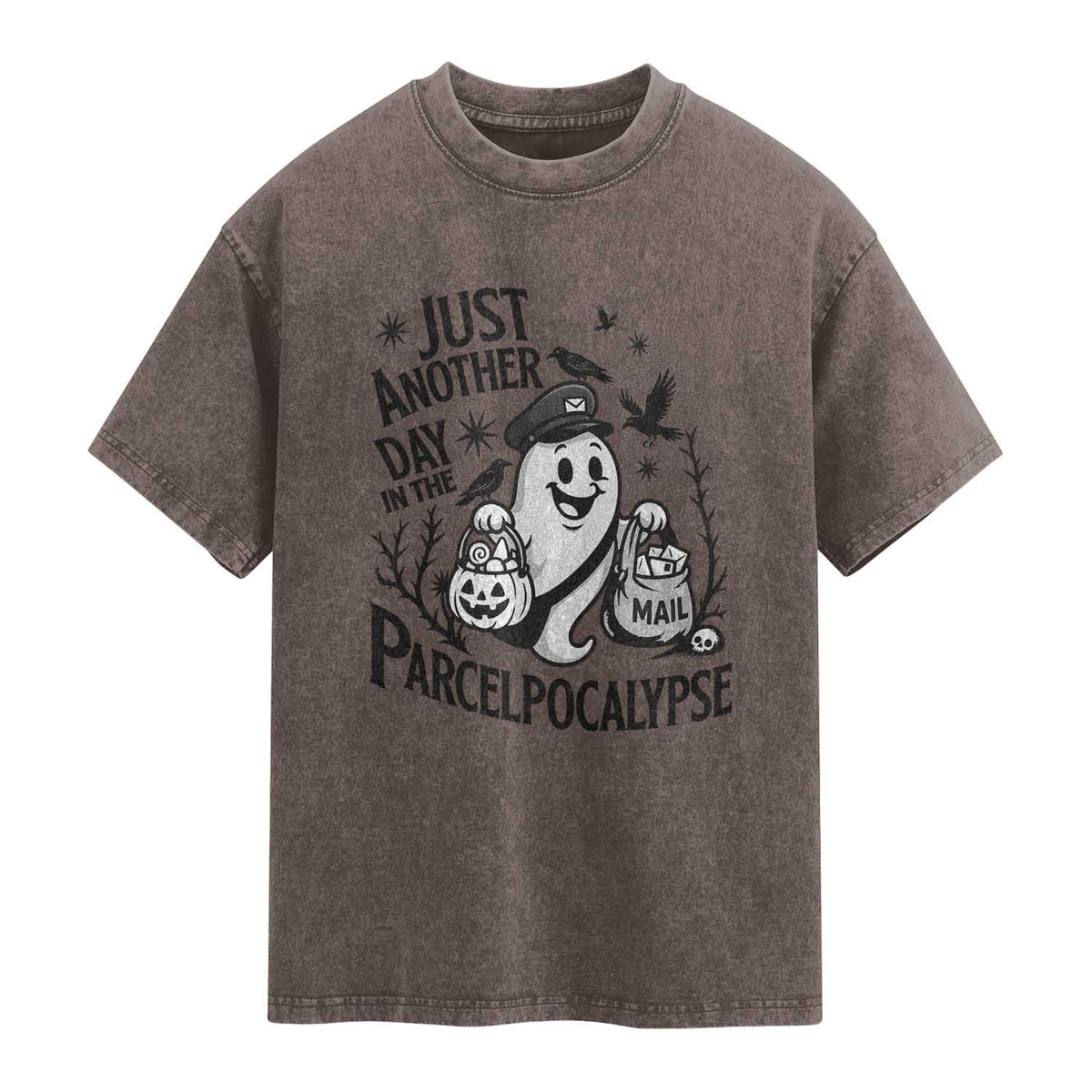 Halloween Mail Carrier Spooky Ghost Washed Cotton T-Shirt