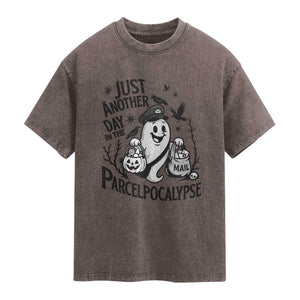 Halloween Mail Carrier Spooky Ghost Washed Cotton T-Shirt