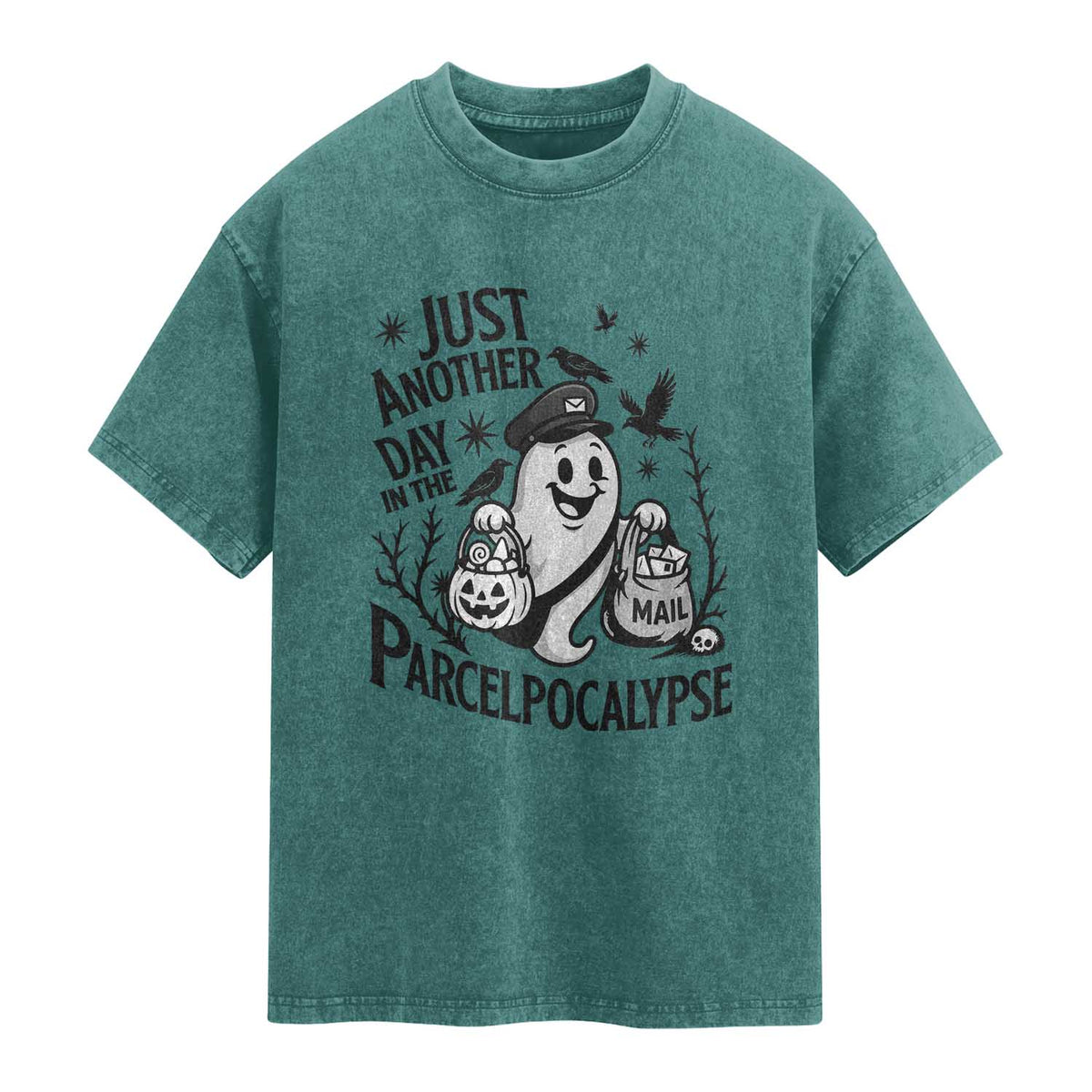 Halloween Mail Carrier Spooky Ghost Washed Cotton T-Shirt