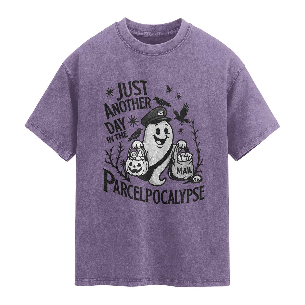 Halloween Mail Carrier Spooky Ghost Washed Cotton T-Shirt