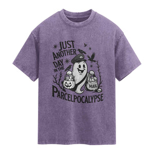 Halloween Mail Carrier Spooky Ghost Washed Cotton T-Shirt