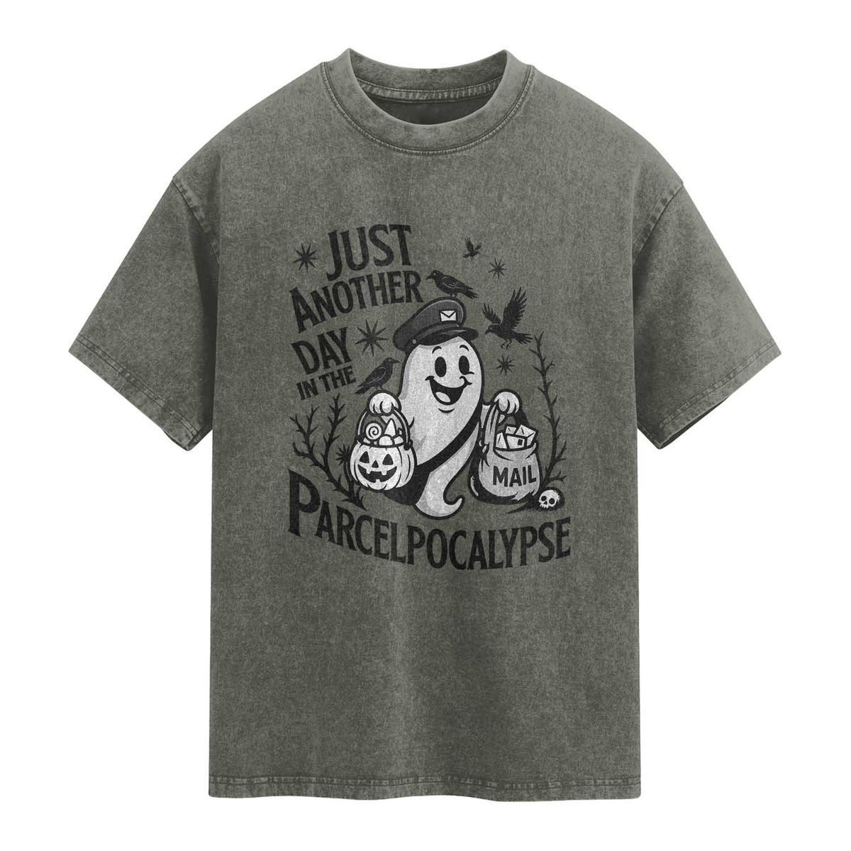 Halloween Mail Carrier Spooky Ghost Washed Cotton T-Shirt