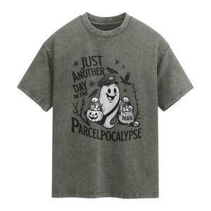 Halloween Mail Carrier Spooky Ghost Washed Cotton T-Shirt