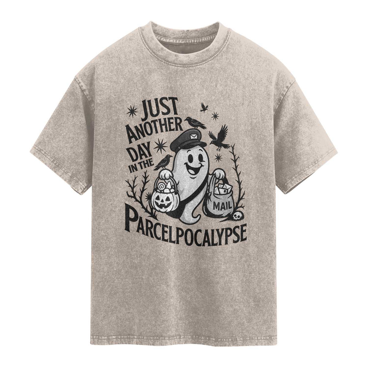 Halloween Mail Carrier Spooky Ghost Washed Cotton T-Shirt