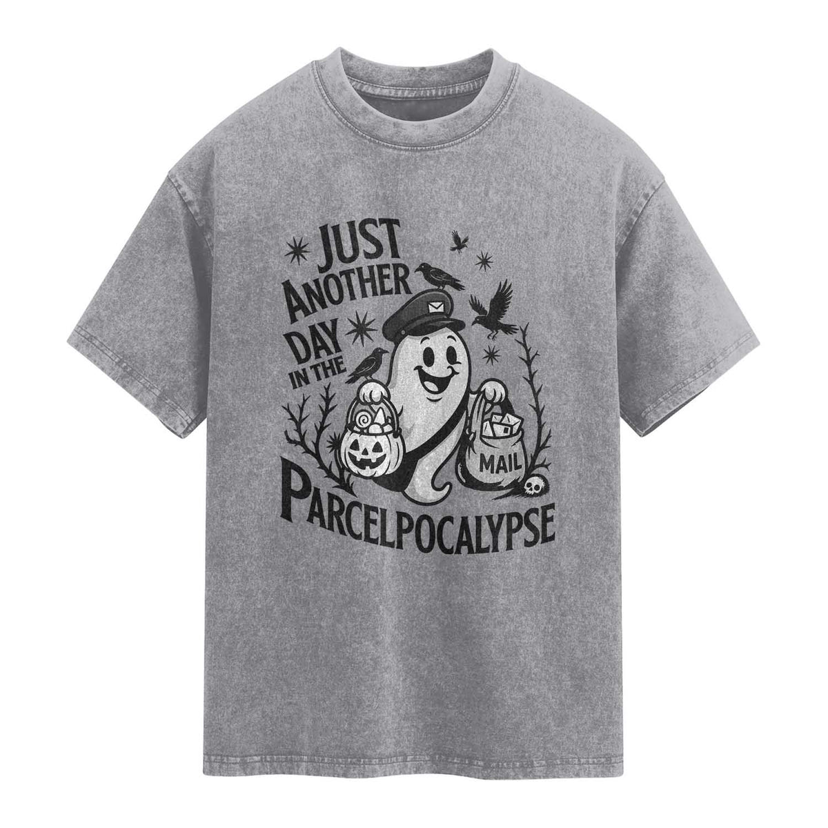 Halloween Mail Carrier Spooky Ghost Washed Cotton T-Shirt