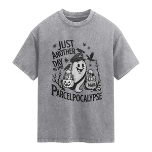 Halloween Mail Carrier Spooky Ghost Washed Cotton T-Shirt