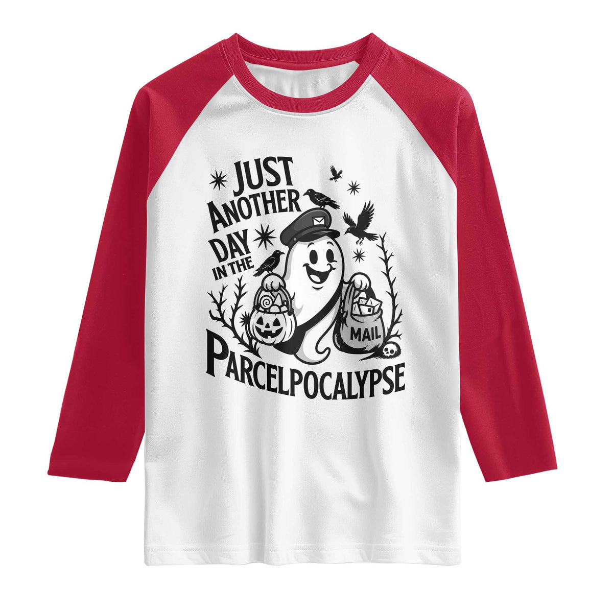 Halloween Mail Carrier Spooky Ghost Raglan Shirt