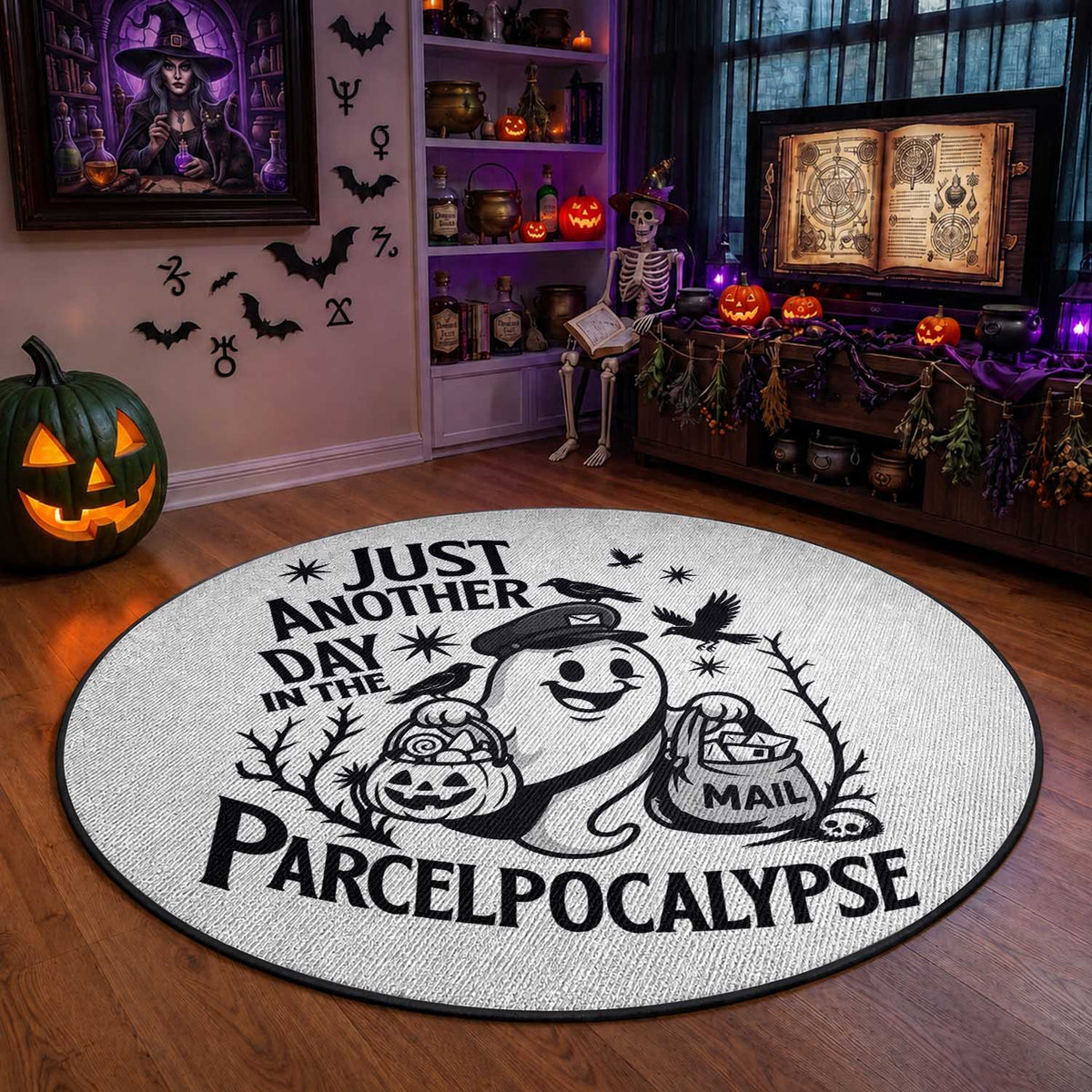Halloween Mail Carrier Spooky Ghost Round Rug