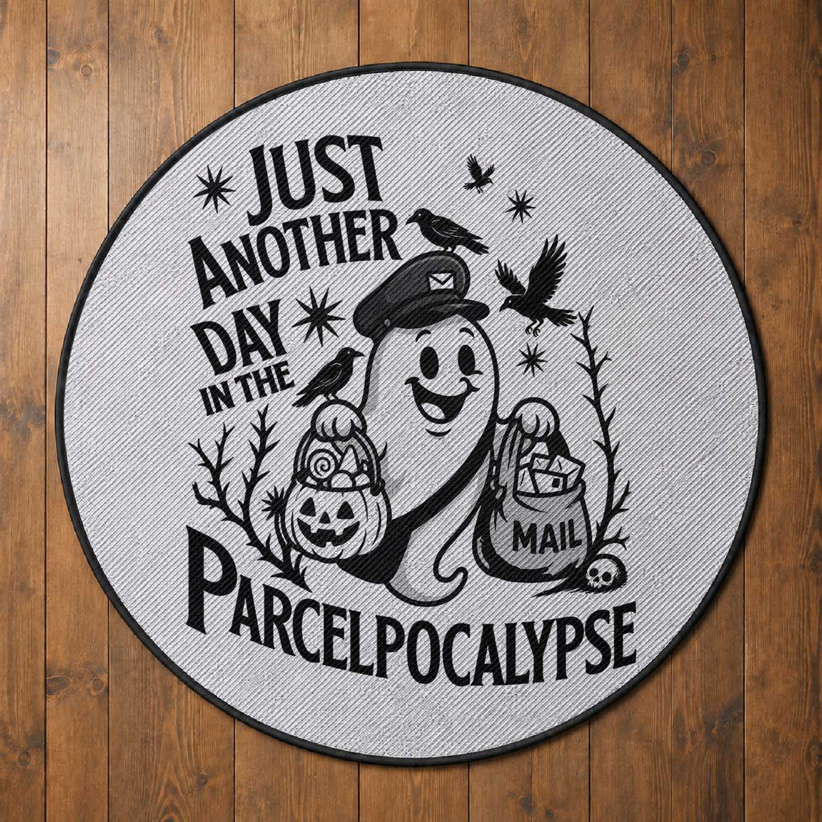 Halloween Mail Carrier Spooky Ghost Round Rug