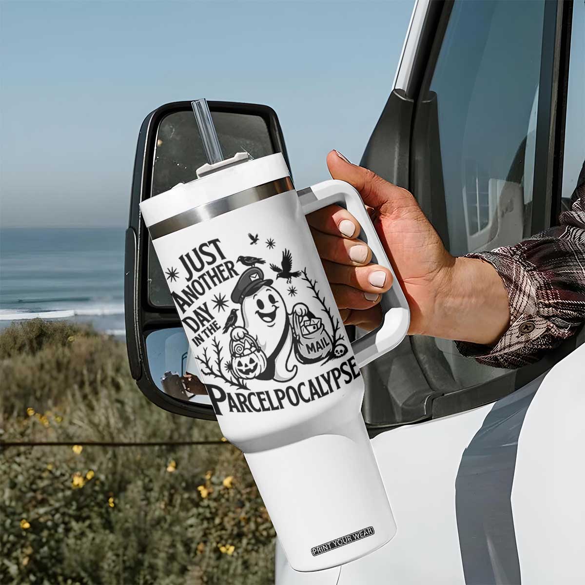 Halloween Mail Carrier Spooky Ghost Tumbler With Handle