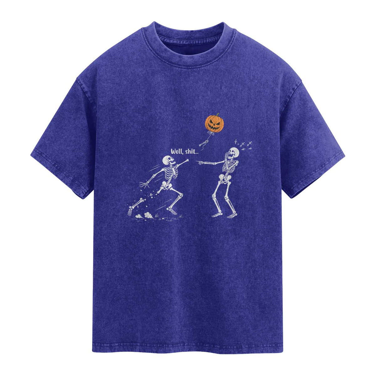 Funny Halloween Skeleton Lost Pumpkin Balloon Meme Washed Cotton T-Shirt