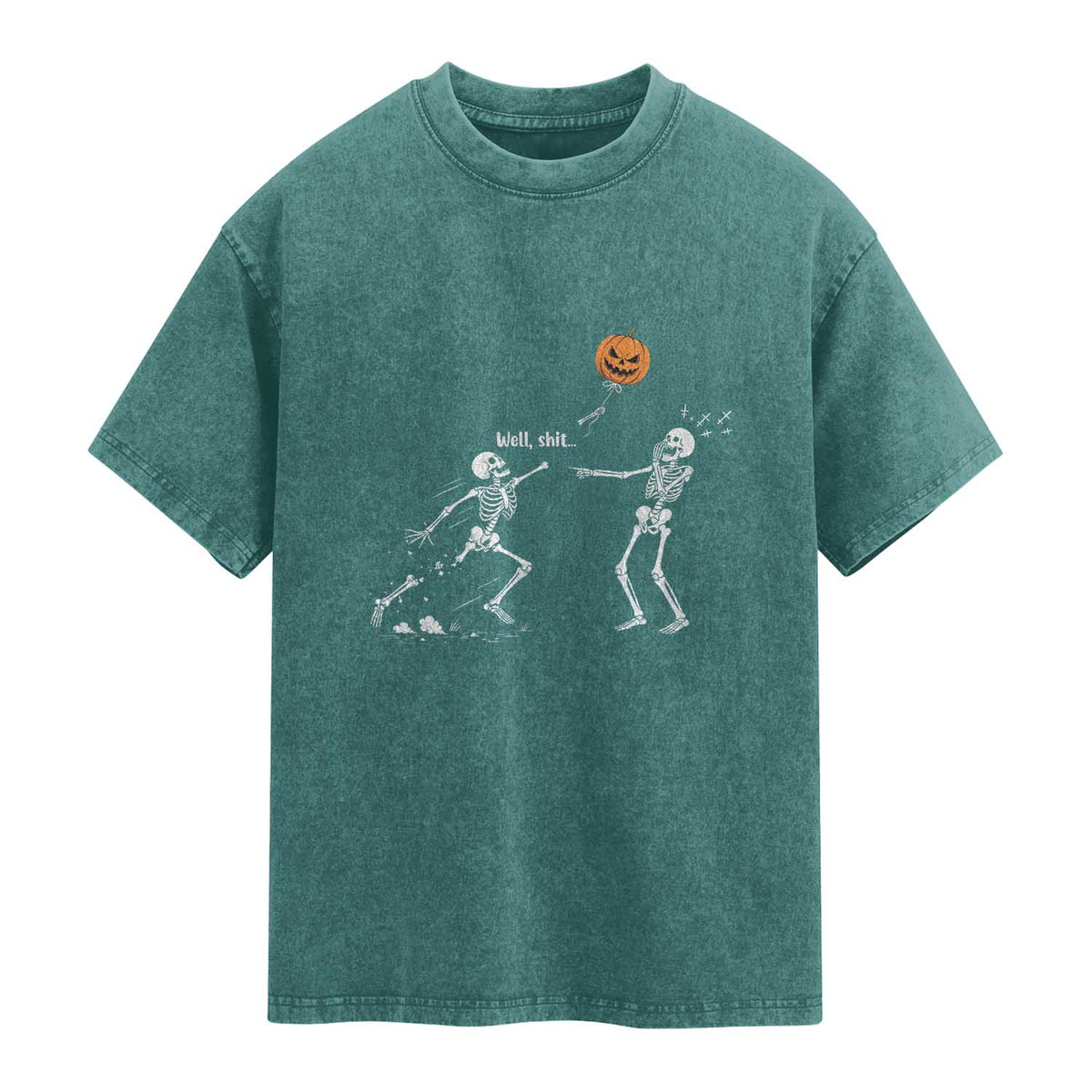Funny Halloween Skeleton Lost Pumpkin Balloon Meme Washed Cotton T-Shirt