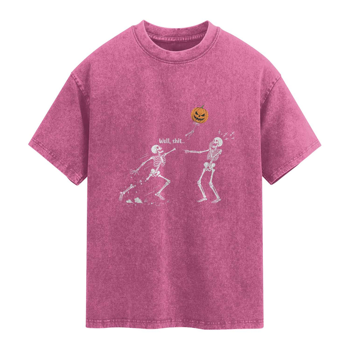 Funny Halloween Skeleton Lost Pumpkin Balloon Meme Washed Cotton T-Shirt