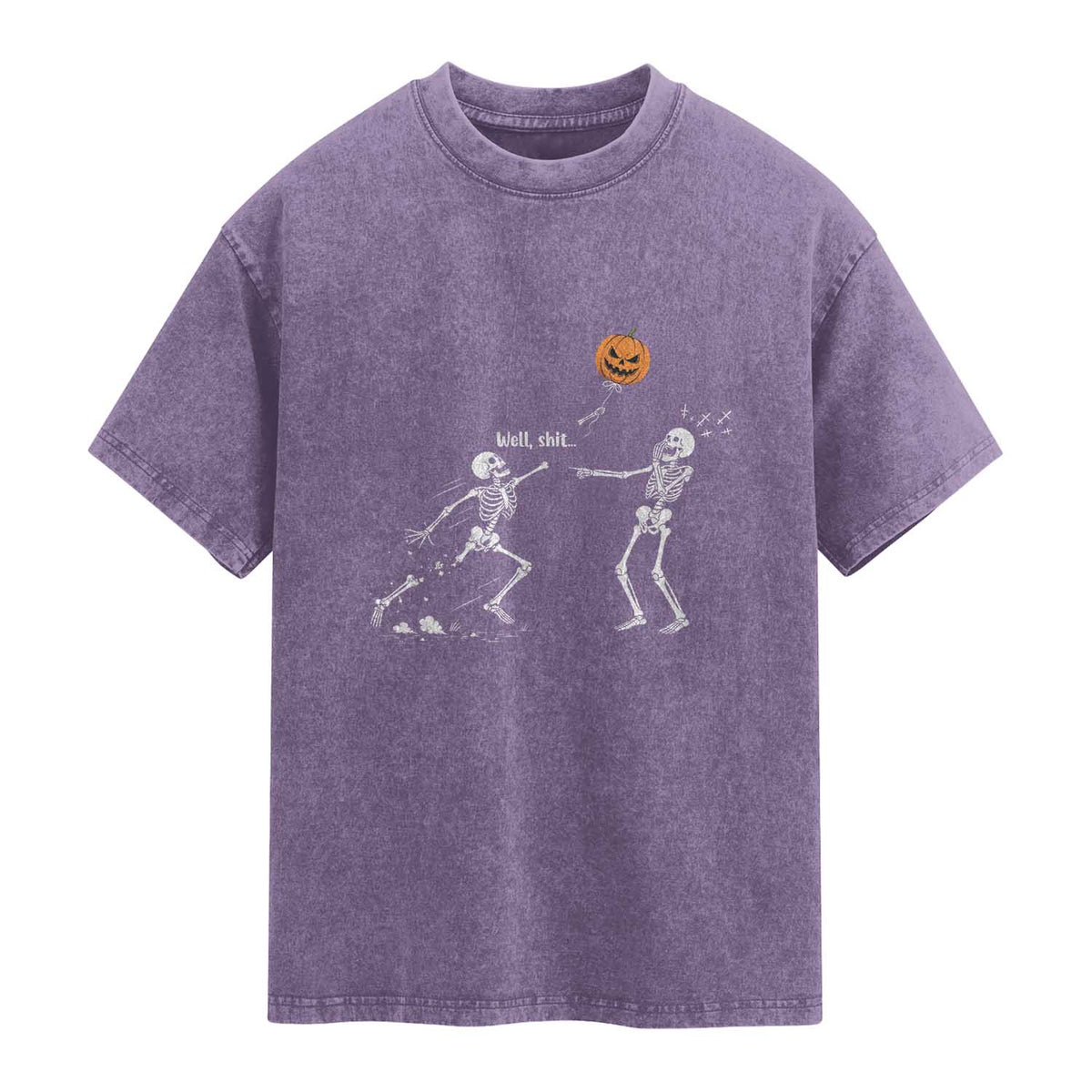 Funny Halloween Skeleton Lost Pumpkin Balloon Meme Washed Cotton T-Shirt