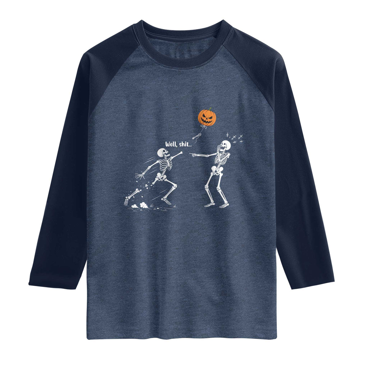 Funny Halloween Skeleton Lost Pumpkin Balloon Meme Raglan Shirt