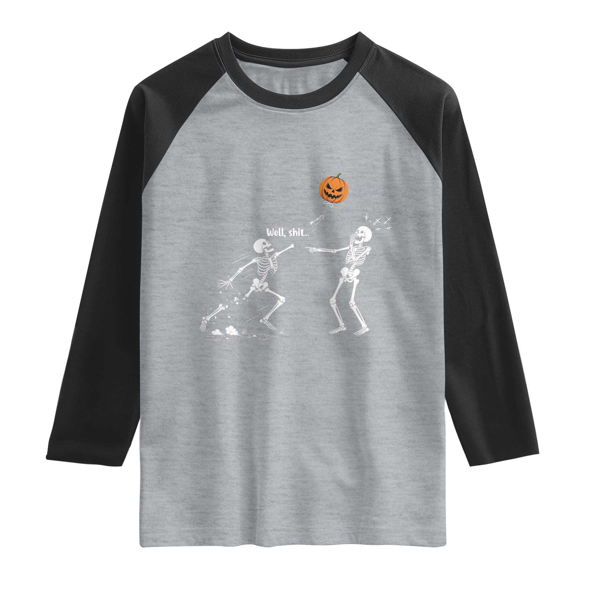 Funny Halloween Skeleton Lost Pumpkin Balloon Meme Raglan Shirt