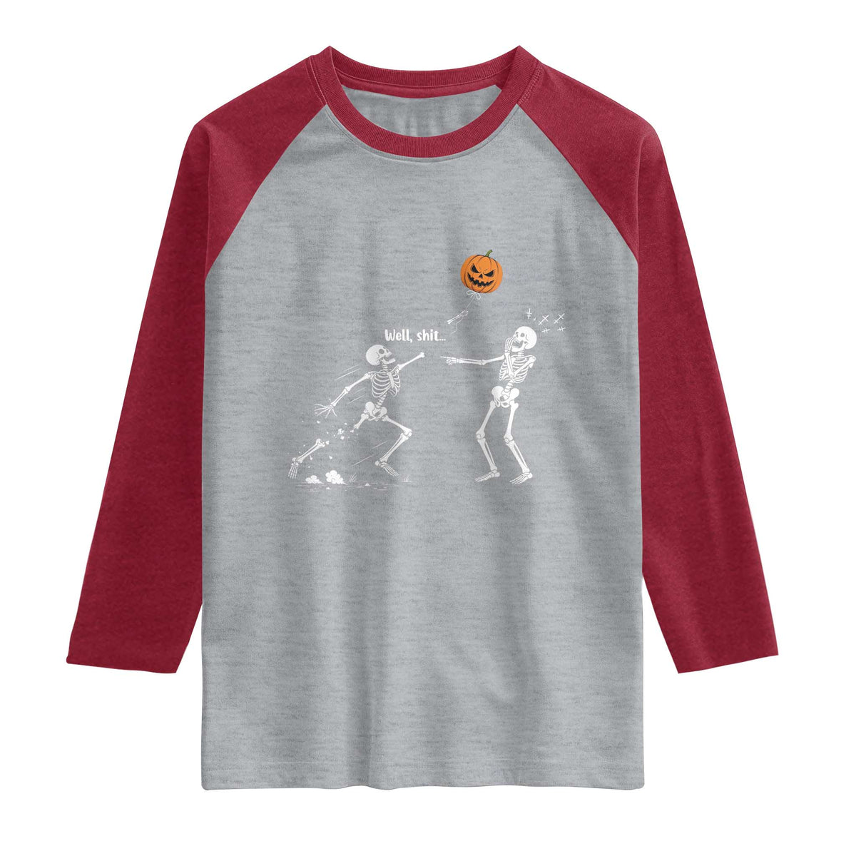 Funny Halloween Skeleton Lost Pumpkin Balloon Meme Raglan Shirt