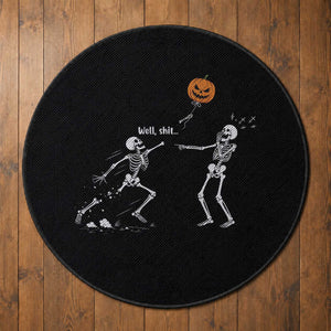 Funny Halloween Skeleton Lost Pumpkin Balloon Meme Round Rug