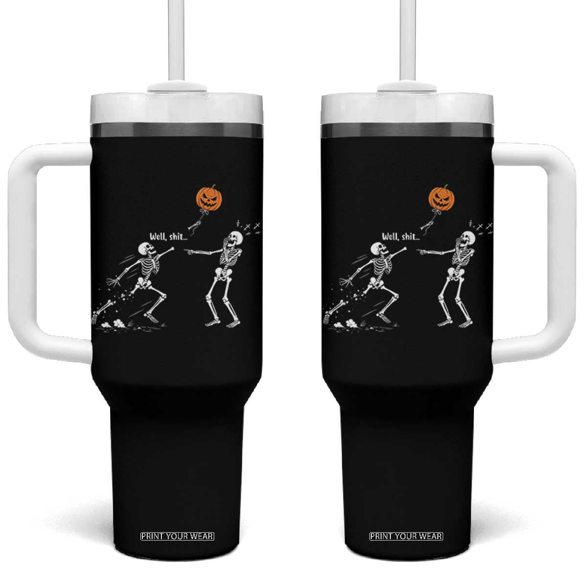 Funny Halloween Skeleton Lost Pumpkin Balloon Meme Tumbler With Handle