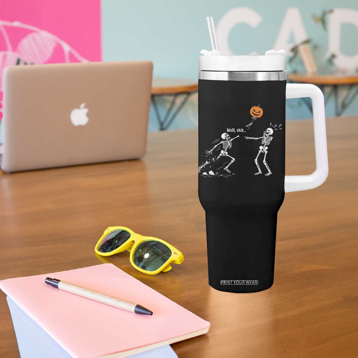 Funny Halloween Skeleton Lost Pumpkin Balloon Meme Tumbler With Handle