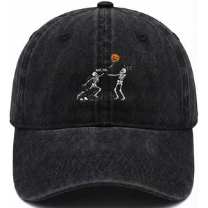 Funny Halloween Skeleton Lost Pumpkin Balloon Meme Washed Cotton Baseball Cap