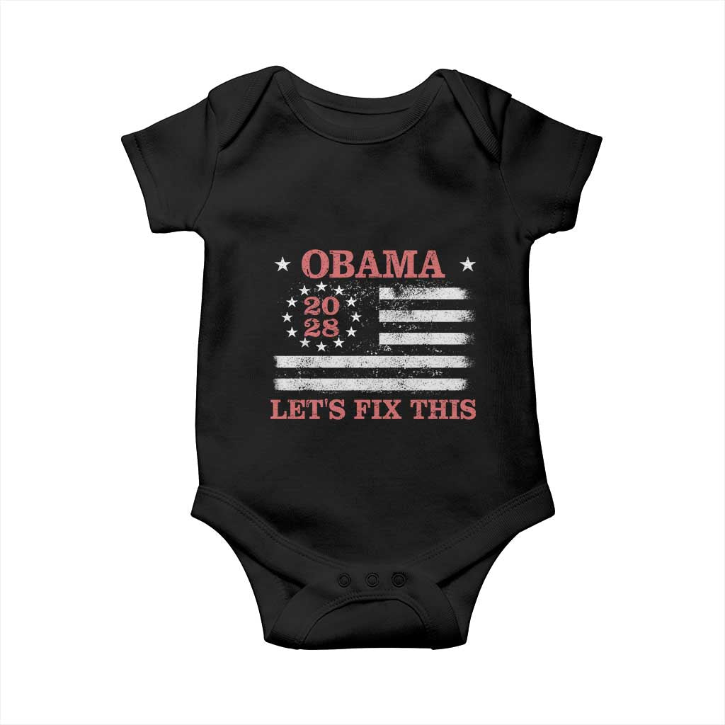 Obama 2028 Lets Fix This Baby Onesie Patriotic Vintage Flag Satire Gift