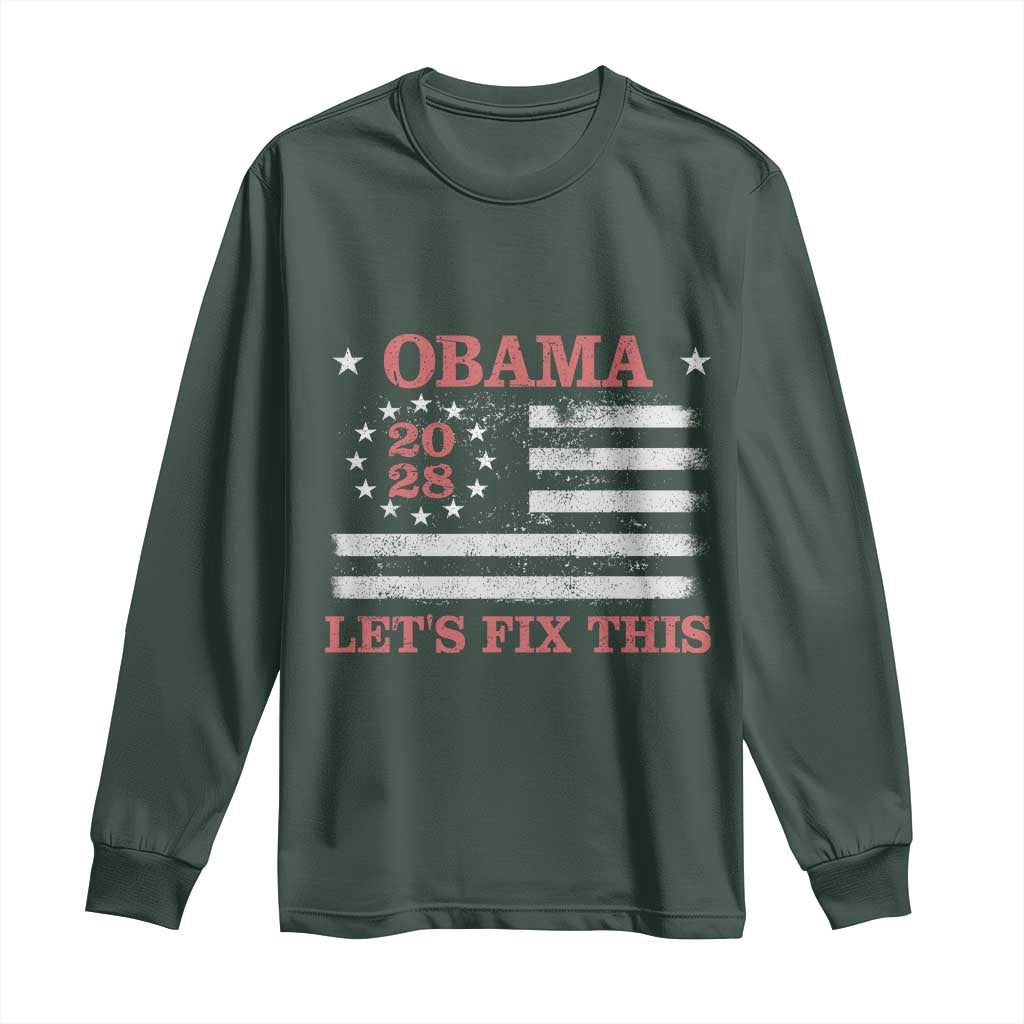 Obama 2028 Lets Fix This Long Sleeve Shirt Patriotic Vintage Flag Satire Gift