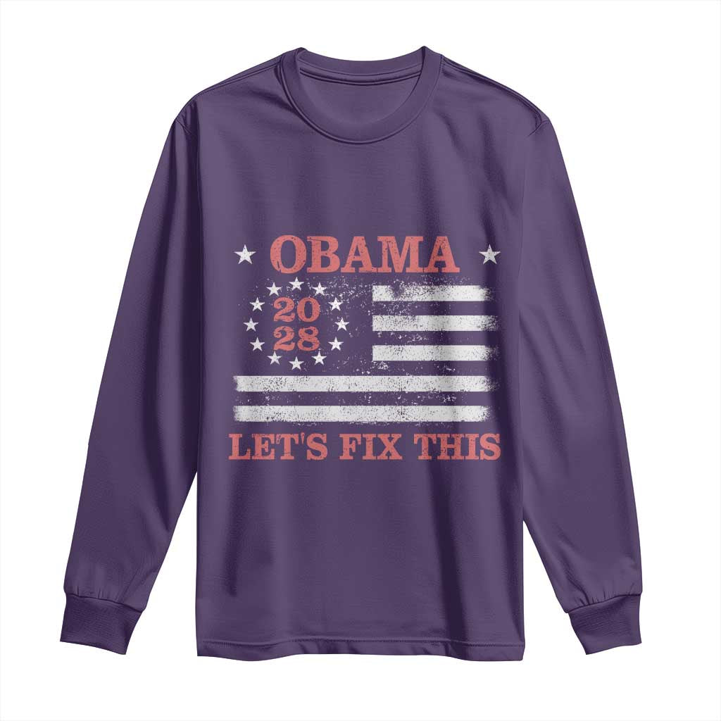 Obama 2028 Lets Fix This Long Sleeve Shirt Patriotic Vintage Flag Satire Gift