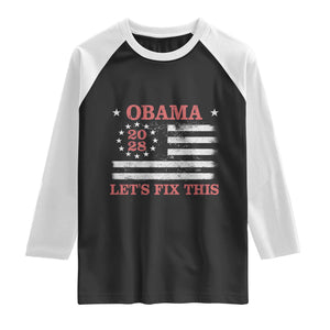 Obama 2028 Lets Fix This Raglan Shirt Patriotic Vintage Flag Satire Gift
