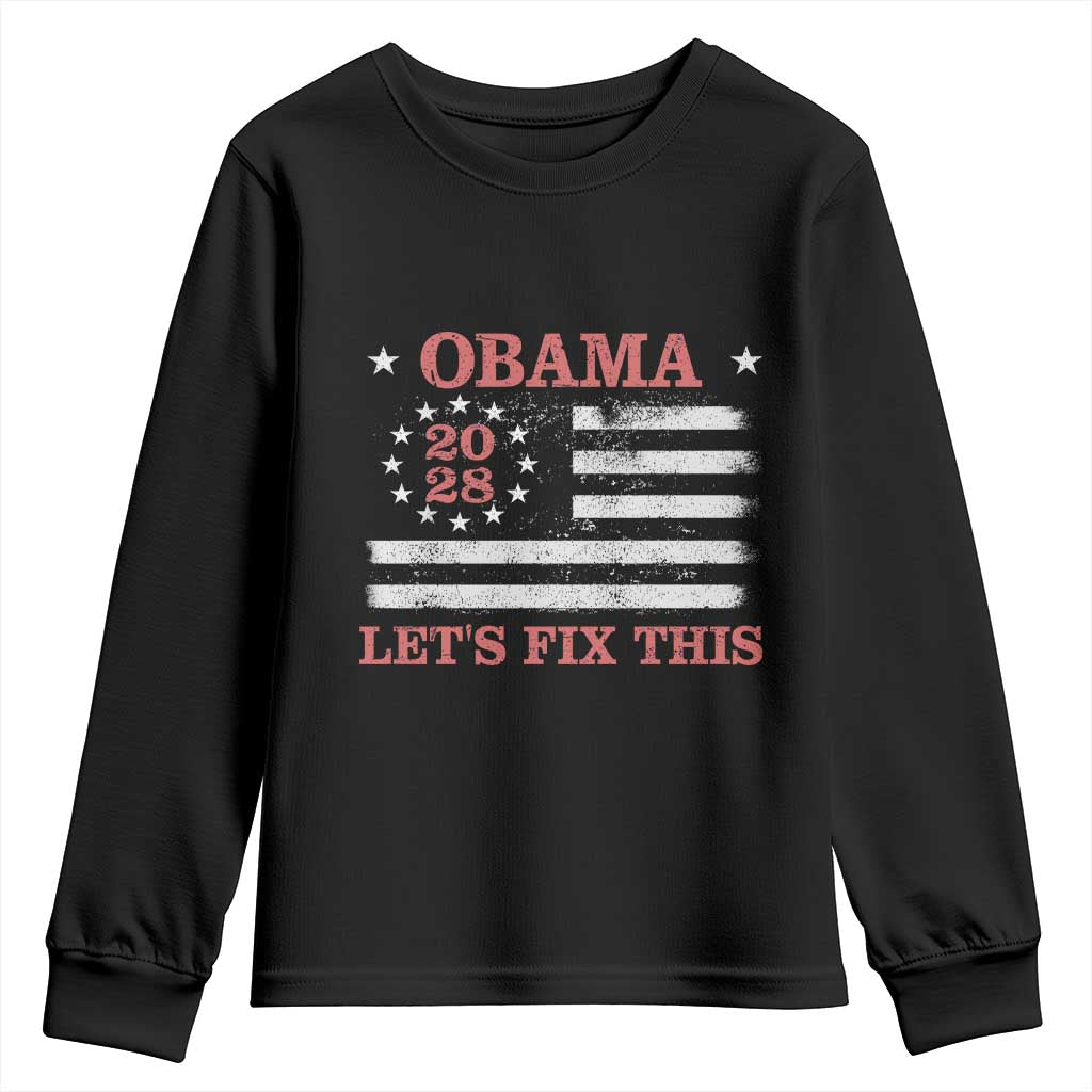 Obama 2028 Lets Fix This Youth Sweatshirt Patriotic Vintage Flag Satire Gift