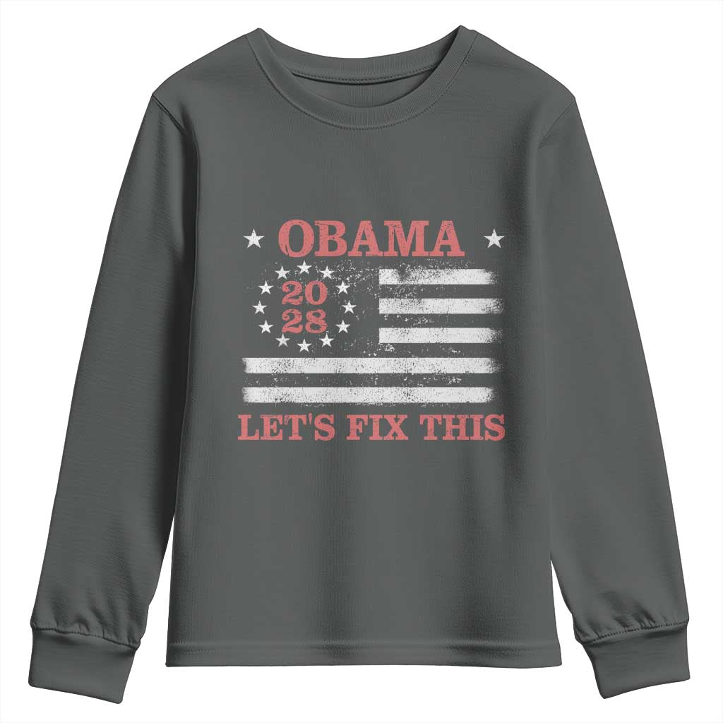 Obama 2028 Lets Fix This Youth Sweatshirt Patriotic Vintage Flag Satire Gift