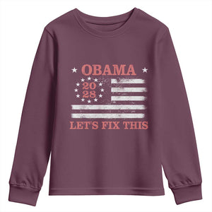 Obama 2028 Lets Fix This Youth Sweatshirt Patriotic Vintage Flag Satire Gift