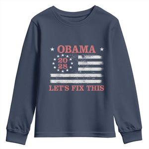 Obama 2028 Lets Fix This Youth Sweatshirt Patriotic Vintage Flag Satire Gift