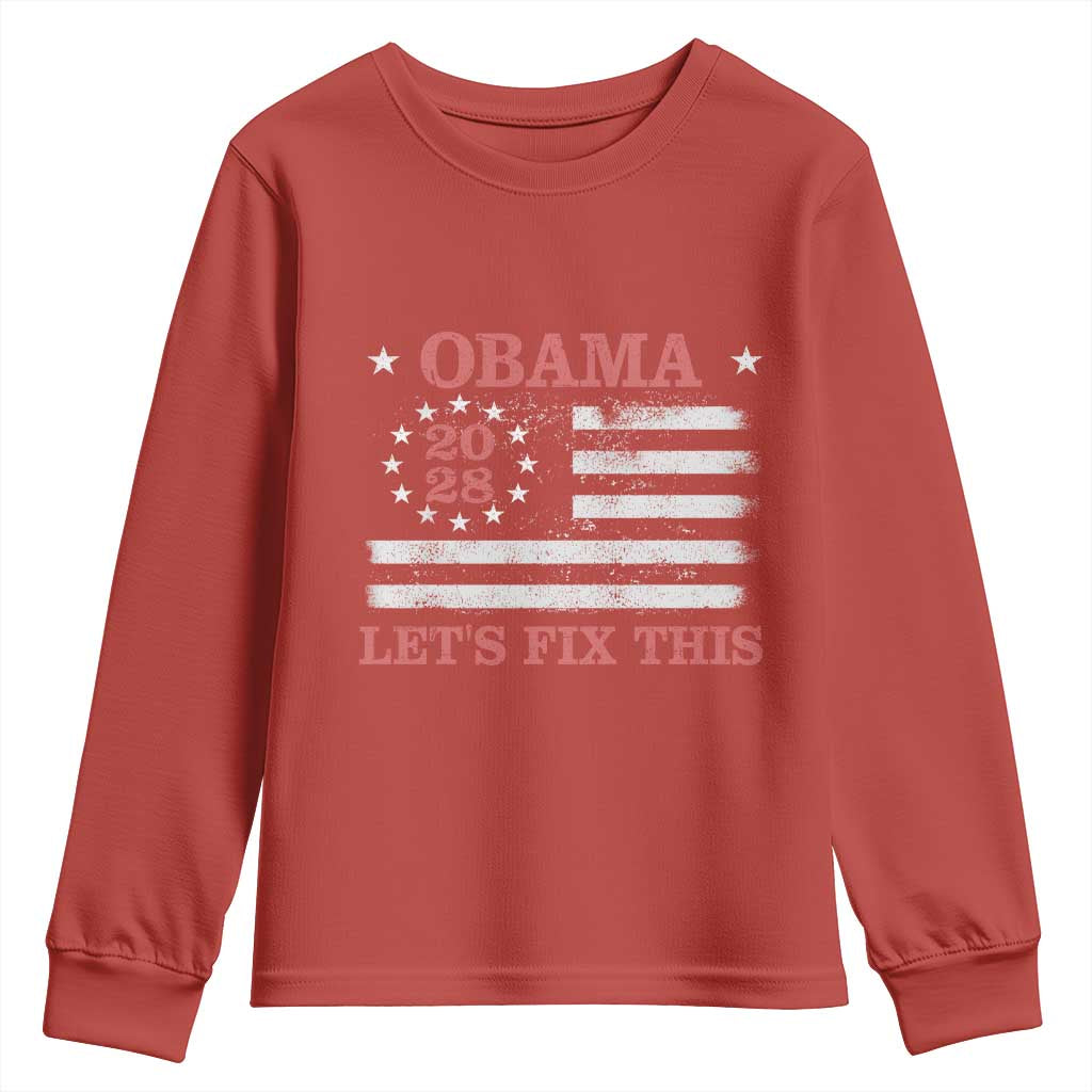 Obama 2028 Lets Fix This Youth Sweatshirt Patriotic Vintage Flag Satire Gift