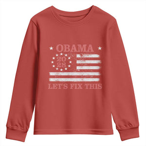Obama 2028 Lets Fix This Youth Sweatshirt Patriotic Vintage Flag Satire Gift