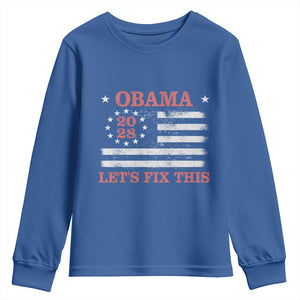 Obama 2028 Lets Fix This Youth Sweatshirt Patriotic Vintage Flag Satire Gift