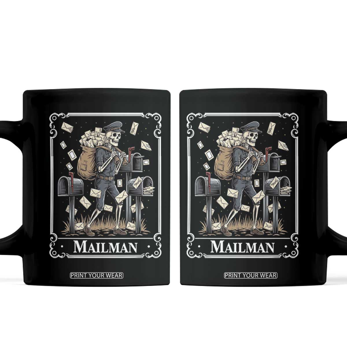 Skeleton Mailman Tarot Card Coffee Mug Funny Postal Worker Post Office Staff