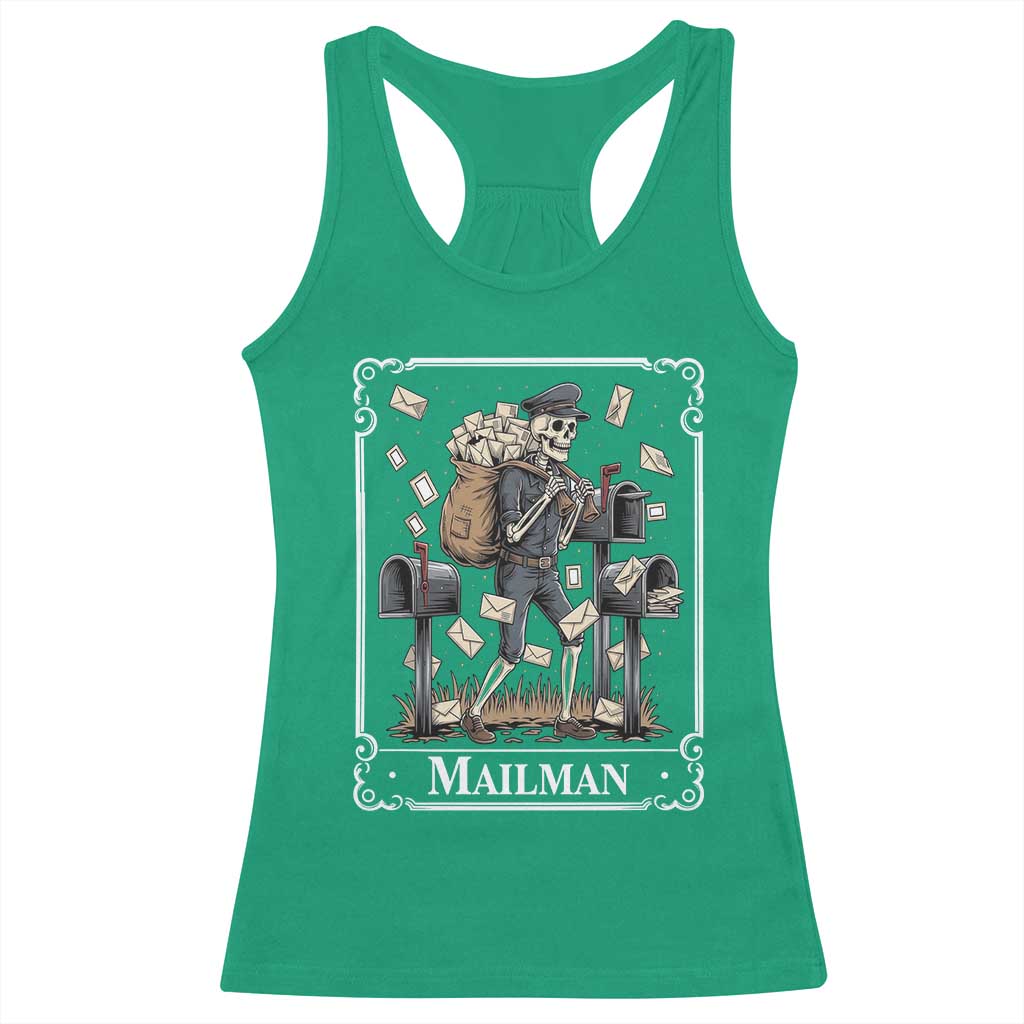 Skeleton Mailman Tarot Card Racerback Tank Top Funny Postal Worker Post Office Staff