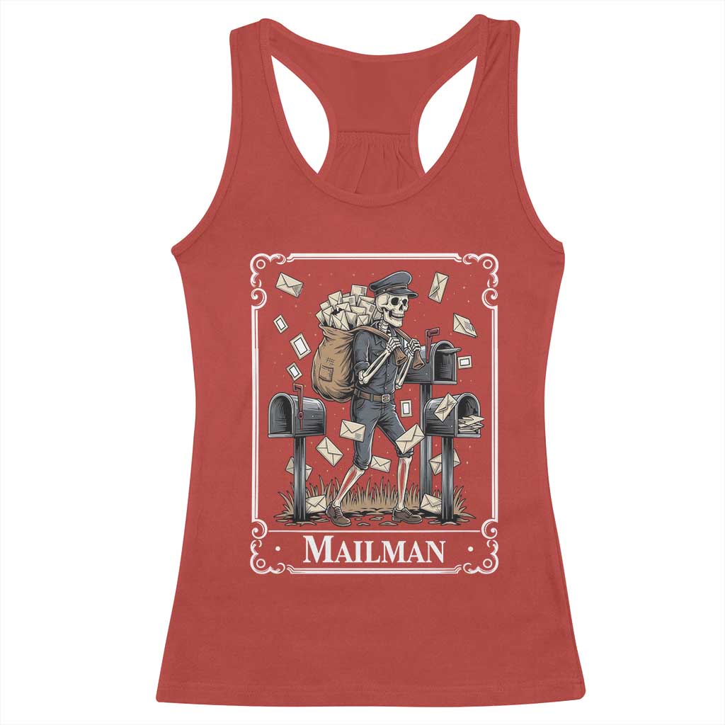 Skeleton Mailman Tarot Card Racerback Tank Top Funny Postal Worker Post Office Staff