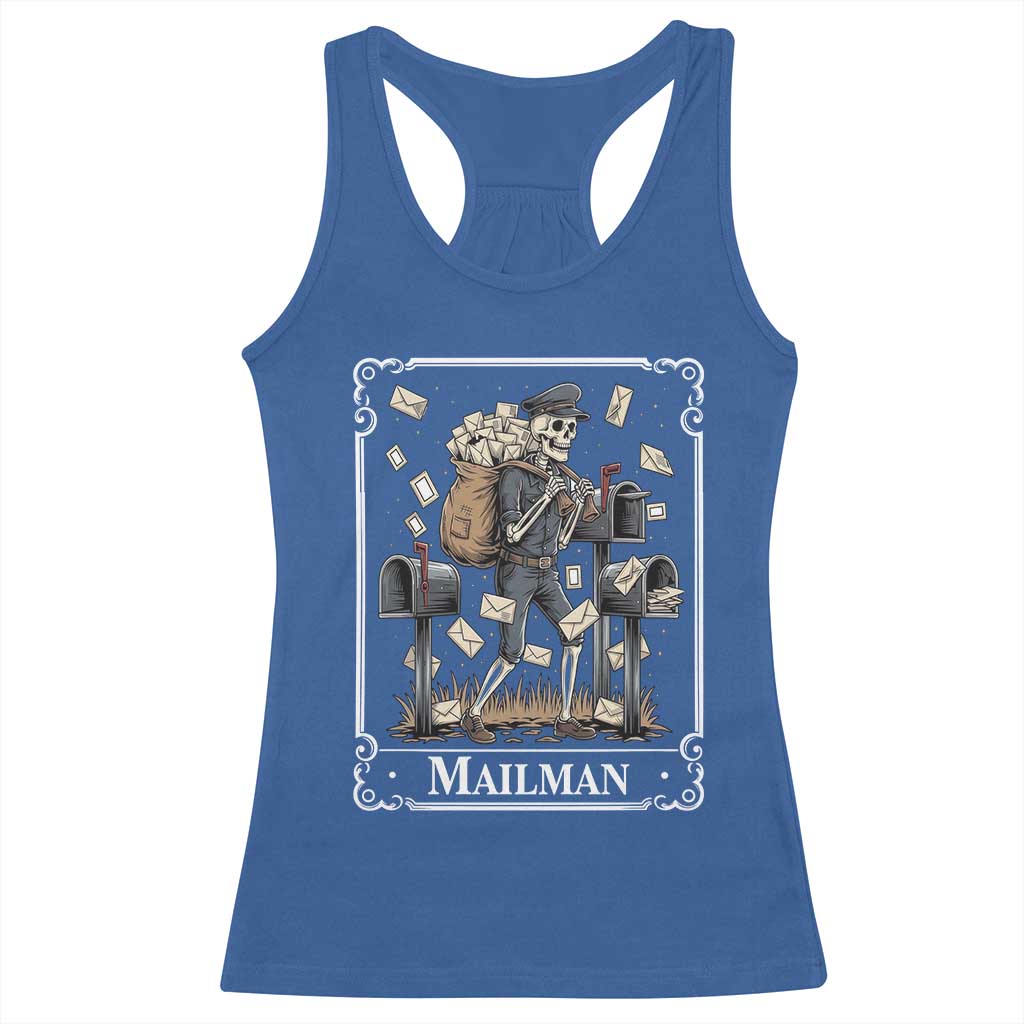 Skeleton Mailman Tarot Card Racerback Tank Top Funny Postal Worker Post Office Staff