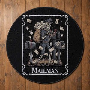 Skeleton Mailman Tarot Card Round Rug Funny Postal Worker Post Office Staff