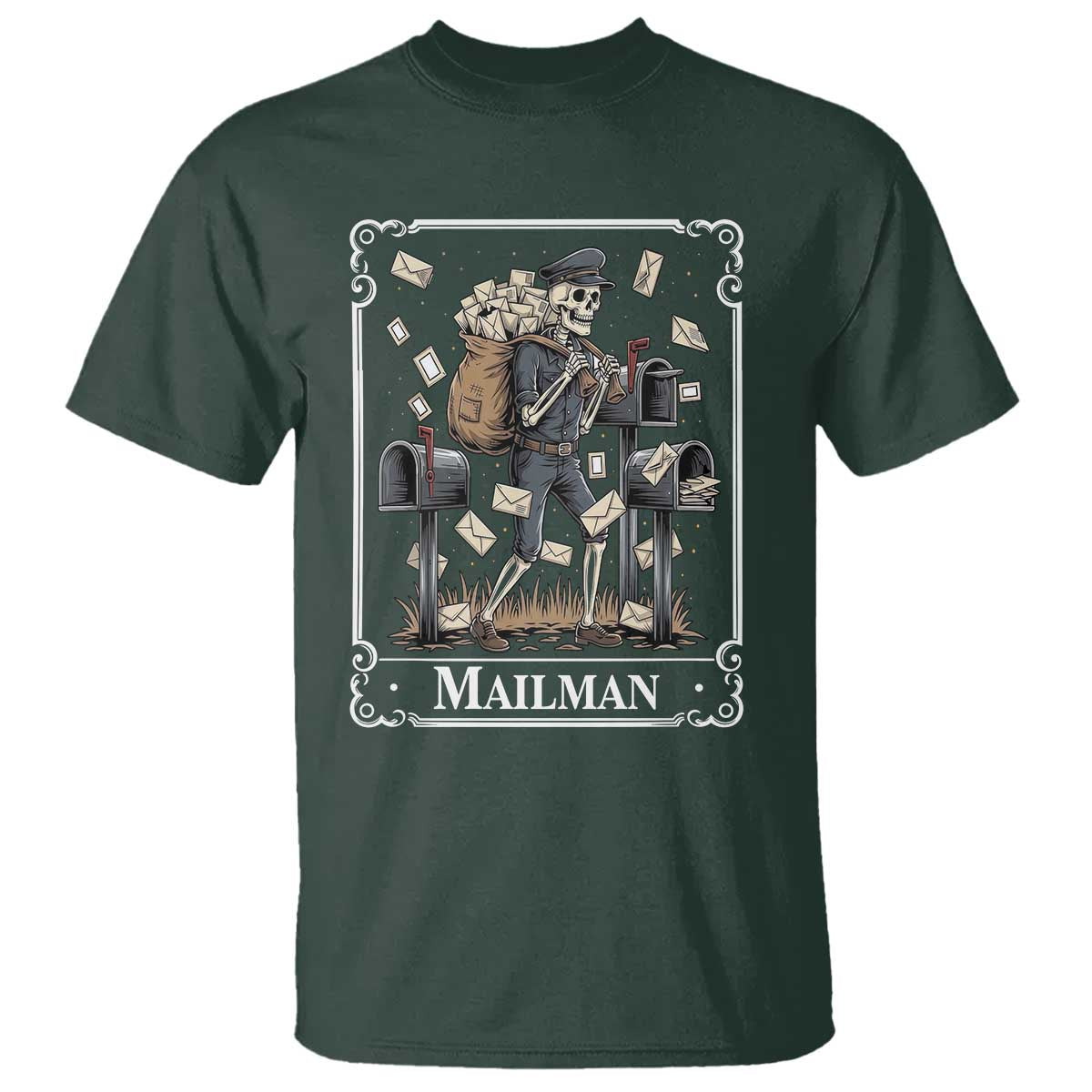 Skeleton Mailman Tarot Card T Shirt Funny Postal Worker Post Office Staff