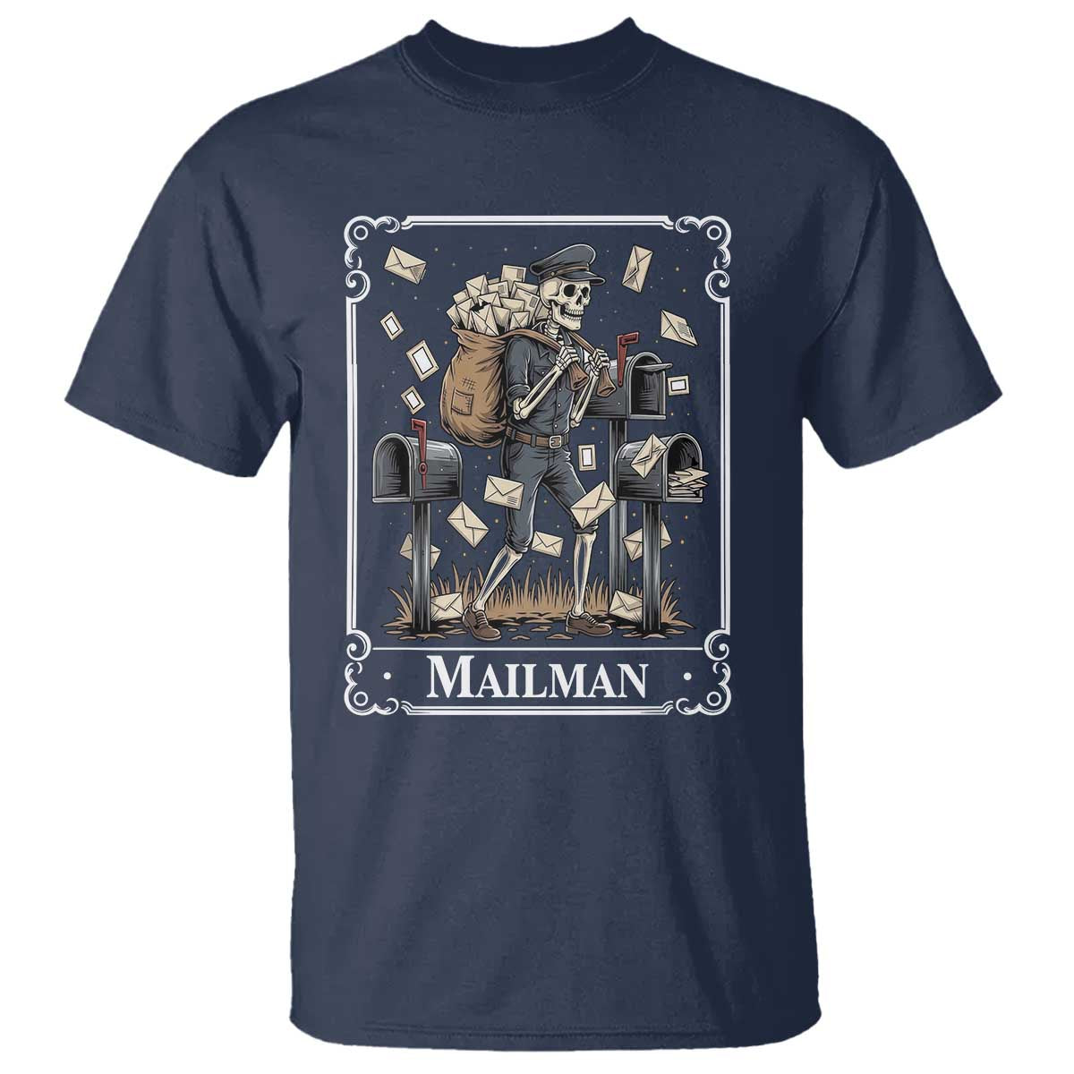 Skeleton Mailman Tarot Card T Shirt Funny Postal Worker Post Office Staff
