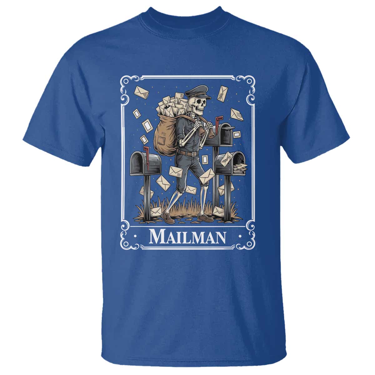 Skeleton Mailman Tarot Card T Shirt Funny Postal Worker Post Office Staff