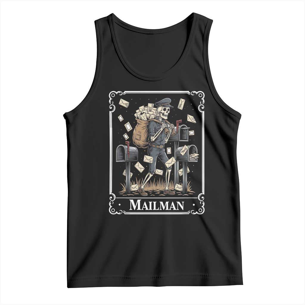 Skeleton Mailman Tarot Card Tank Top Funny Postal Worker Post Office Staff