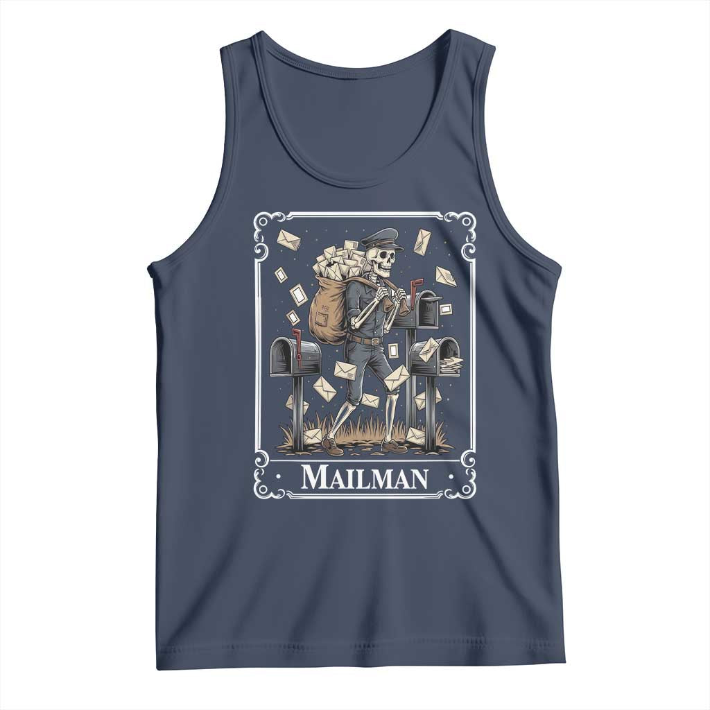 Skeleton Mailman Tarot Card Tank Top Funny Postal Worker Post Office Staff