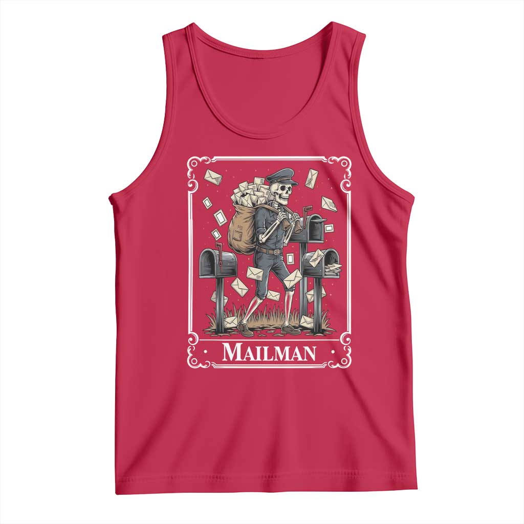 Skeleton Mailman Tarot Card Tank Top Funny Postal Worker Post Office Staff