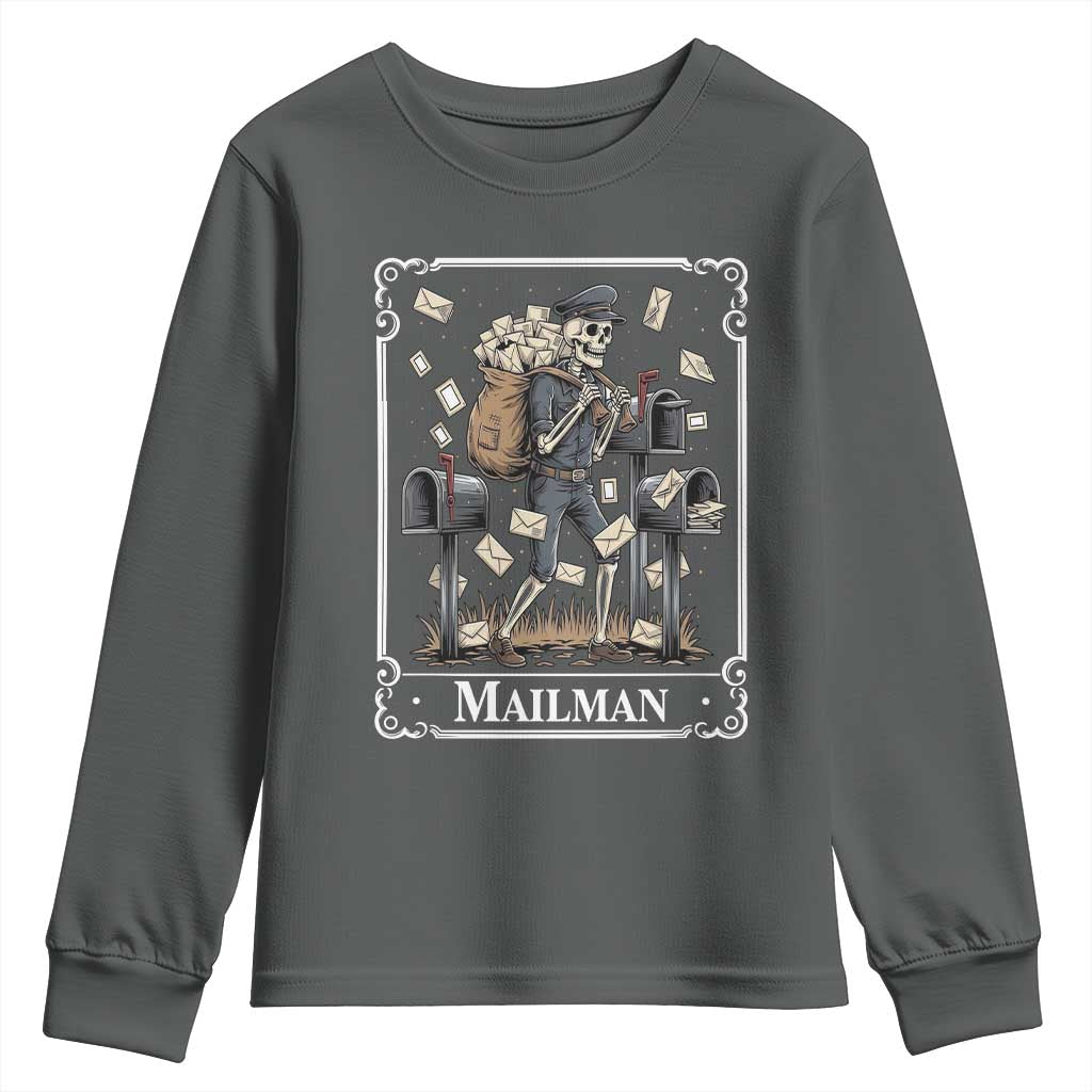 Skeleton Mailman Tarot Card Youth Sweatshirt Funny Postal Worker Post Office Staff