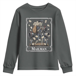 Skeleton Mailman Tarot Card Youth Sweatshirt Funny Postal Worker Post Office Staff